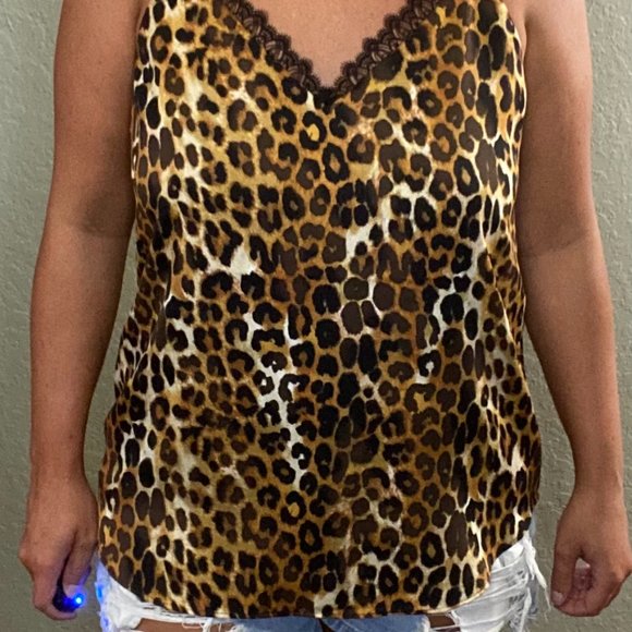 Leopard Print Lace Trim Cami - Picture 3 of 6